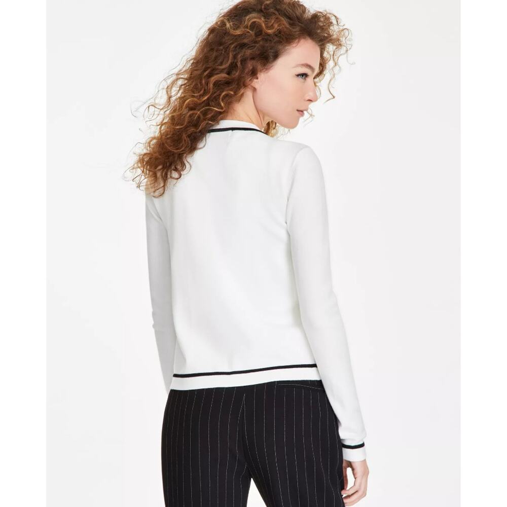 Karl Lagerfeld Paris Women White Knit Rayon Classic Crewneck Cardigan Size XL - Picture 2 of 8